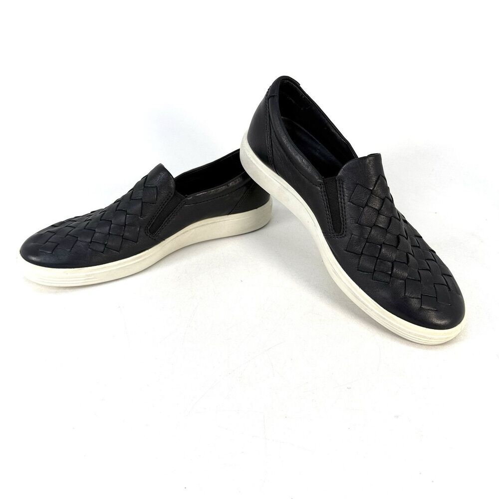 Ecco Woven II Loafers Sneakers Shoes Womens EU 37 US 6 Black Leather Basketweave